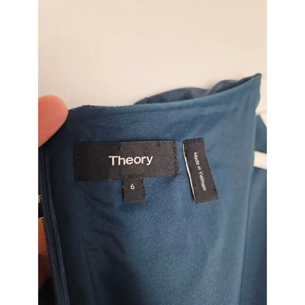 Theory Betty Dress 6 Blue Deep Teal Wool Blend Short Sleeves Sheath Career - Picture 12 of 14